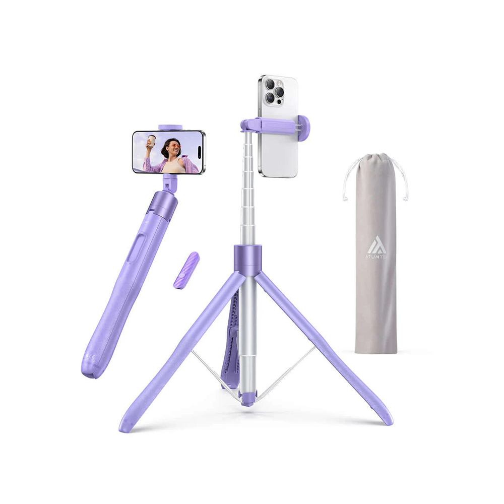 60 Zoll lila Selfie Stick Stativ, ausziehbares, All-in-One-Telefon-Stativ